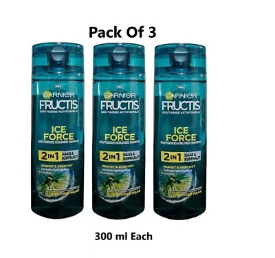 3x Garnier Fructis Ice Force 2 in 1 Shampoo 300ml Each - Image 1 of 3