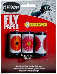 Nippon Fly Papers Pack 3 Indoor Outdoor Use Floral Design 5NFWP3 - Picture 1 of 1