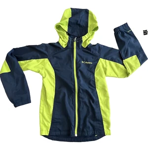 Columbia Jacket Girls Medium Blue with Neon Green Hooded Omnishield - Picture 1 of 7