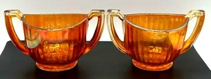 1929 PAIR OF.. MARIGOLD CARNIVAL GLASS.. 2 HANDLE COFEE MUGS,13X7 CMS - Picture 1 of 9