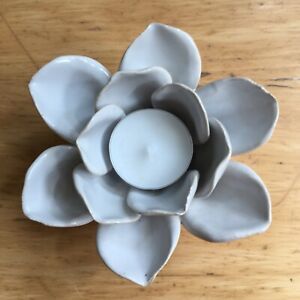 Ceramic Lotus Flower Tea light Candle Holder Lotus Petals White