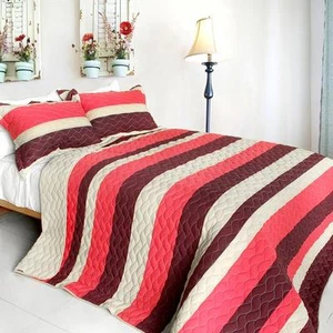 3 PC Barefoot Angel pink purple stripes vermicelli Queen Quilt Shams - Picture 1 of 4