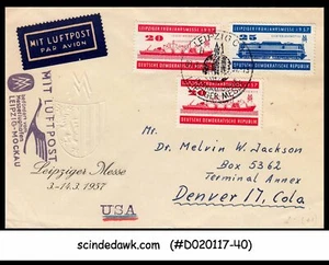 GERMANIA - 1957 Int'l Spring LEIPZIG Cancl / FERROVIA - FDC POSTA AEREA per USA - Foto 1 di 1