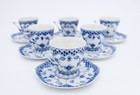 6 Cups & Saucers #1036 - Blue Fluted Royal Copenhagen Double Lace  - 1st Quality