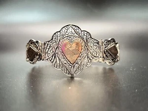 Vintage Linked Panel Bracelet Egyptian  14k GF & Copper filigree 7” Long - Picture 1 of 15
