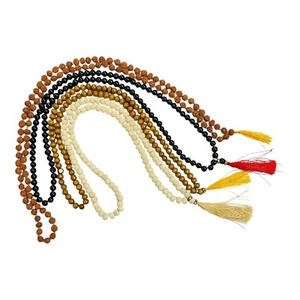 Japa Mala-Brown Chandan, White Wood, Black Stone and Rudraksha Mala Unisex Combo - Picture 1 of 5