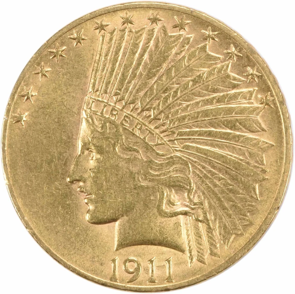 1911 $10 Gold Indian AU Slider não certificado #212 - Imagem 1 de 2