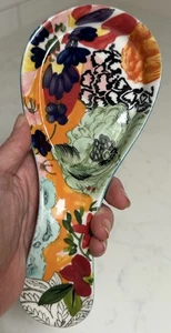 Anthropologie Pintado Amaryllis Floral Cerámica Cuchara Reposapiés 8.5" Usado en Excelente Condición - Imagen 1 de 4