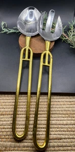 Pottery Barn, brass and chrome salad serving utensils - Picture 1 of 5