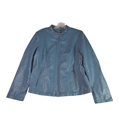 Chaqueta Dennis Basso Imitación Cuero Cremallera Completa Verde Azulado Talla Grande Foto 1 de 4