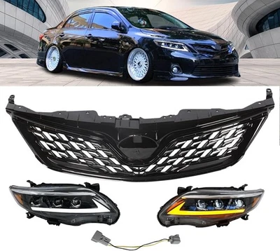 Se adapta a Toyota Corolla 2011-2013 proyector negro faros LED DRL + rejilla delantera Foto 1 de 4