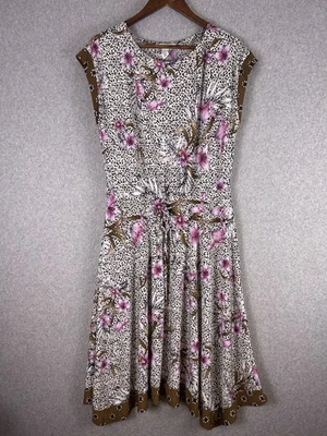 Vestido WHBM Maxi Feminino M Multicolorido Leopardo Floral Sem Mangas Amarrar Cintura Elástica - Imagem 1 de 4