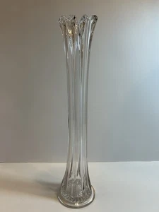 Antique Imperial Glass EAPG Swung Vase Morning Glory Ribbed Clear 15.5 Inches - Picture 1 of 22