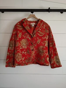 ERIN LONDON Red Gold Floral Tapestry Jacket Blazer Career Artsy Mature Sz Large - Picture 1 of 9