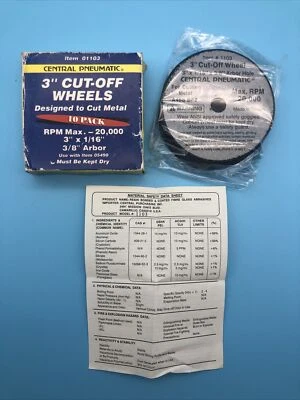 Central Pneumatic 01103 3" Cut-Off Wheels 9 Pc. RPM Max - 20,000 - Image 1 of 4