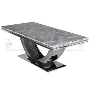 FurnitureDW Luxury Arial 180cm Dining Table Light Grey Marble Top Chrome U Stand - Picture 1 of 8