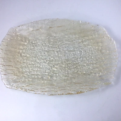 Crate and Barrel Texture Glass Serving Platter 14" Cream Gold - Image 1 of 4