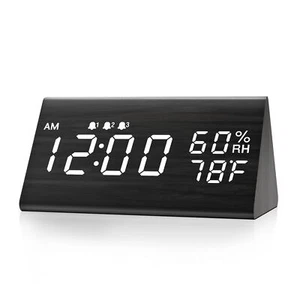 Digital Alarm Clock with Wooden Electronic LED Time Display 3 Alarm Settings ... - Picture 1 of 7