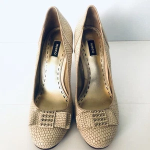 Mimco Shoes 100% Leather Size 37 Pumps Ivory Snake Skin Timber Heel Office/Party - Picture 1 of 9