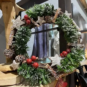 Corona de puerta decoración de Navidad corona de Navidad decoración de invierno corona de Adviento Ø 24 cm rojo - Imagen 1 de 10