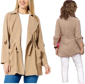 NEW  Nina Leonard SZ 2X Tab-Sleeve Jacket with Drawstring Waist TAN PLUS SZ 2X - Picture 1 of 14
