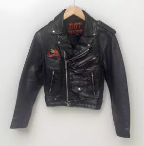 Vtg Women’s Hot Leathers Black Leather Biker Motorcycle Jacket Size 14 Large - Picture 1 of 10