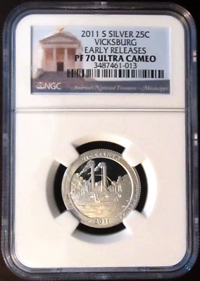 2011 S Vicksburg Silver Quarter, NGC PF70 Ultra Cameo, ER - Image 1 of 2