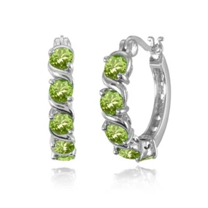 S Design Round Peridot Hoop Earrings in Sterling Silver - Picture 1 of 3