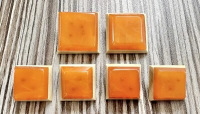 Set of 6 Vintage Square Amber Butterscotch Swirl & Cream Bakelite Buttons - Image 1 of 4