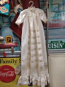 True Vintage Antik? Langes elfenbeinfarbenes Spitzen Taufkleid Taufe Newborn SCHÖN - Bild 1 von 24