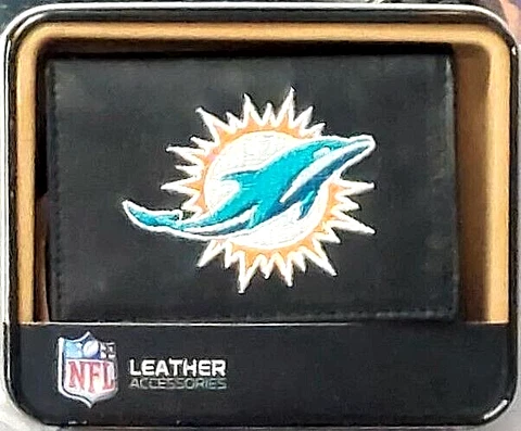 Miami Dolphins Genuine Leather Embroidered Tri-Fold Wallet New Rico Industries Cover