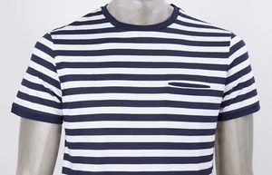 MODS London T-SHIRT GIRO CON TASCA FILETTO BLU A RIGHE BIANCHE SLIM IN COTONE - Foto 1 di 5