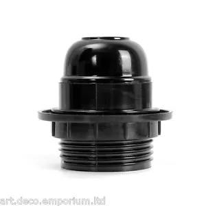 Edison Screw (E27) Lamp or Pendant Lampholder with Shade Ring in Black Bakelite - Picture 1 of 5