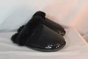 UGG WOMENS US size 5 SLIPPERS BLACK SUEDE, SEQUIN FUR CUFF - Picture 1 of 9