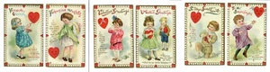 Vintage Valentin Postkarten (6) Herz Bordüren niedlich Kinder - Bild 1 von 2