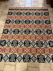 "Antikes Jacquard-Coverlet - datiert 1858 rot, blau, cremefarben, gold 90"" x 70""" - Bild 1 von 7