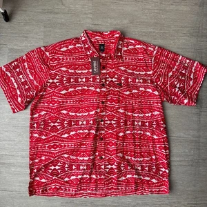 Tanoa Shirt Mens 4XL Red Polynesian Hawaiian Tribal Button Up 100% Cotton NWT - Picture 1 of 4
