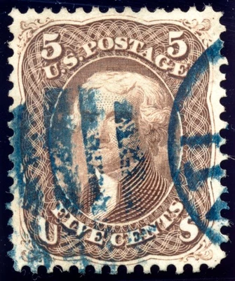 US 76 5c 1863 Thomas Jefferson PF cert Cincinnati Ohio blue duplex cancel - Image 1 of 3