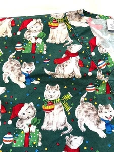 Small Womens Scrub Top Holiday Huskie Dogs Christmas RN Medical Tech S.C.R.U.B.S - Picture 1 of 6