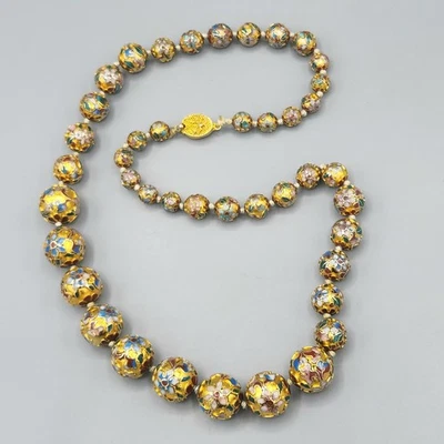 Collar Vintage China Exportación Cloisonne Dorado Esmalte Flor Cuentas 22" 87.5g Foto 1 de 4