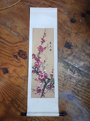 Pintura Original China Flor Sakura en Papel de Arroz Firmada 10"x36" pulgadas Foto 1 de 3