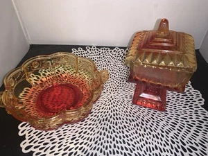 Tiara Indiana Sunset Red Amberina Candy Dish Jeanette Lidded Flash Candy - Picture 1 of 6