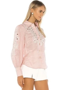 $595 Blusa Zimmermann Rosa Lino Freja Camisa Bordada en Flor Talla 1 US S - Imagen 1 de 13
