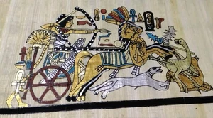  Egyptian Papyrus Hand painted King Tutankhamun, Combined Shipping - Picture 1 of 9