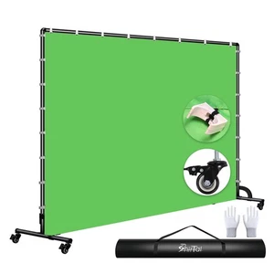 7x10ft Sfondo Schermo Verde con Supporto,Supporto Sfondo Mobile con Ruote Gr... - Foto 1 di 6