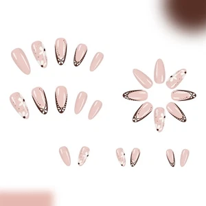 Faux Fingernails Gleaming Flower Teardrop Press On Nail 24Pieces ABS Artificial - Picture 1 of 8