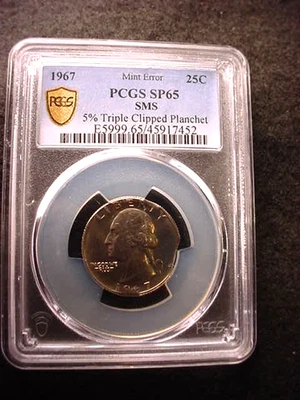 1967 WASHINGTON QUARTER PCGS CERTIFIED SP--65  TRIPLE DIE PLANCHET ERROR! #967 - Image 1 of 4