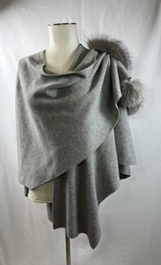 Mitchie's Red 100% Wool Fox Fur Pom Pom Wrap Glam Elegant Poncho Cape Sweater - Picture 1 of 5