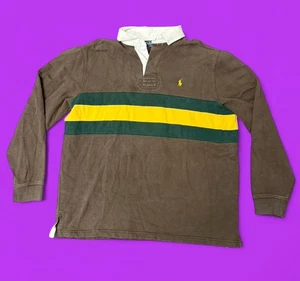 Camisa de Rugby Polo Ralph Lauren Vintage Y2K Grande Marrón con Rayas Ylw/Grn LEER ESTANTE - Imagen 1 de 6