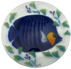 Vintage 1990 Feuerglas Engel Fisch Teller Handarbeit Schmelzglas signiert 8,25" - Bild 1 von 4